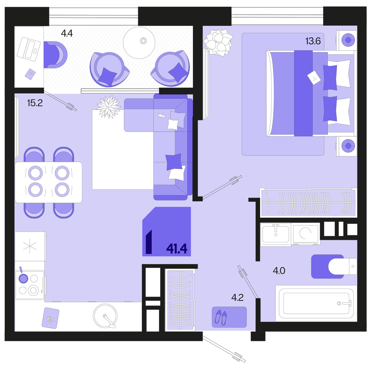 1-к, 41.4 м² · Первое место