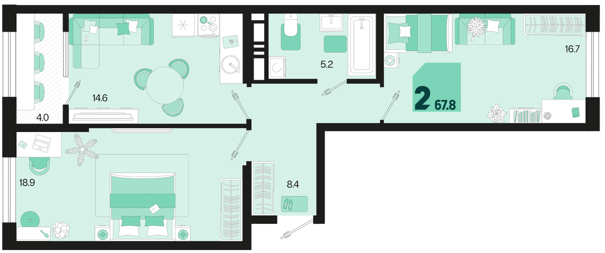 2-к, 67.8 м² · Первое место