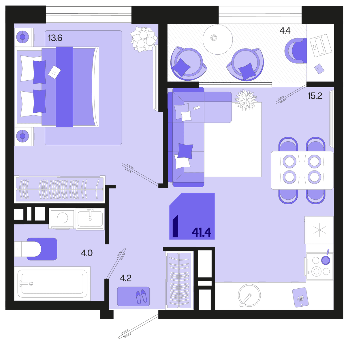 1-к, 41.4 м² · Первое место
