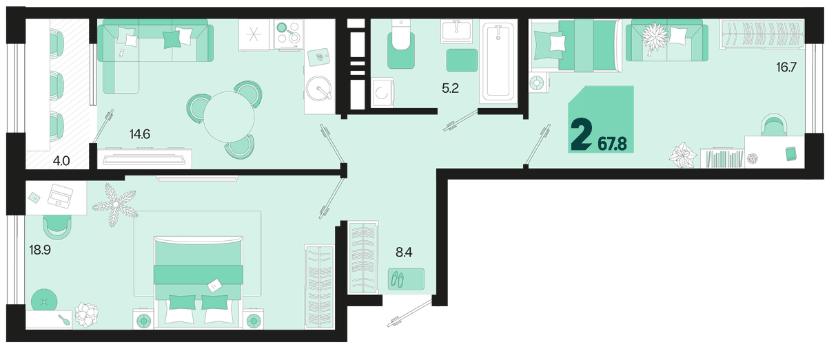 2-к, 67.8 м² · Первое место