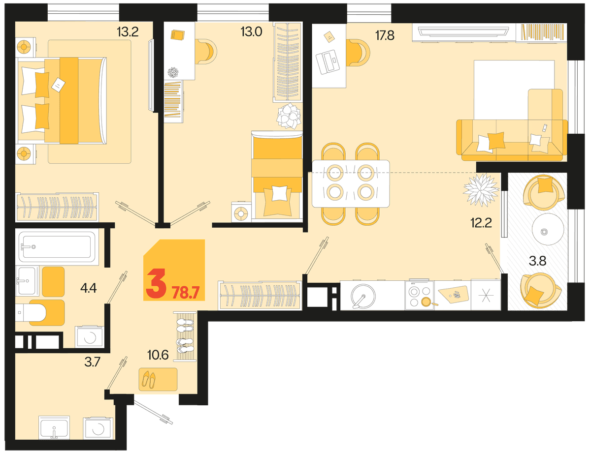 3-к, 78.7 м² · Первое место