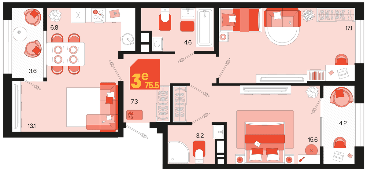 3-к, 75.5 м² · Первое место