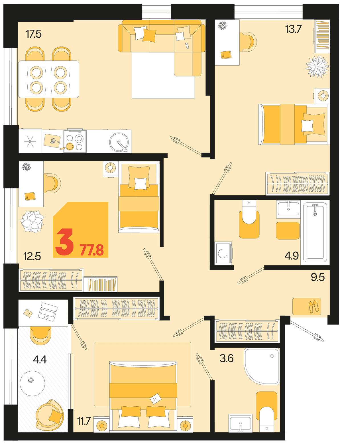 3-к, 77.8 м² · Первое место