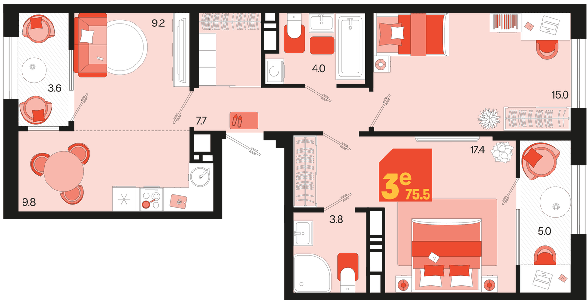 3-к, 75.5 м² · Первое место