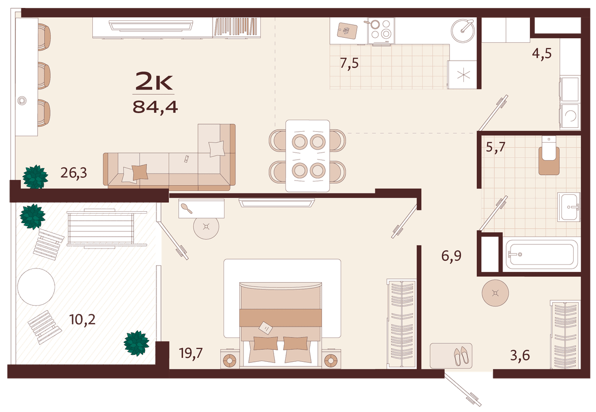 2-к, 84.4 м² · Роялта