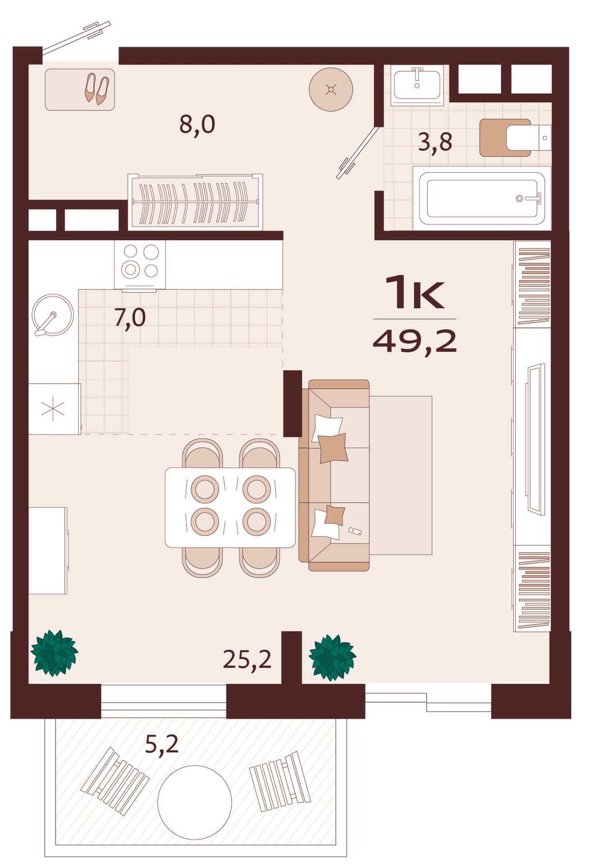 1-к, 49.2 м² · Роялта