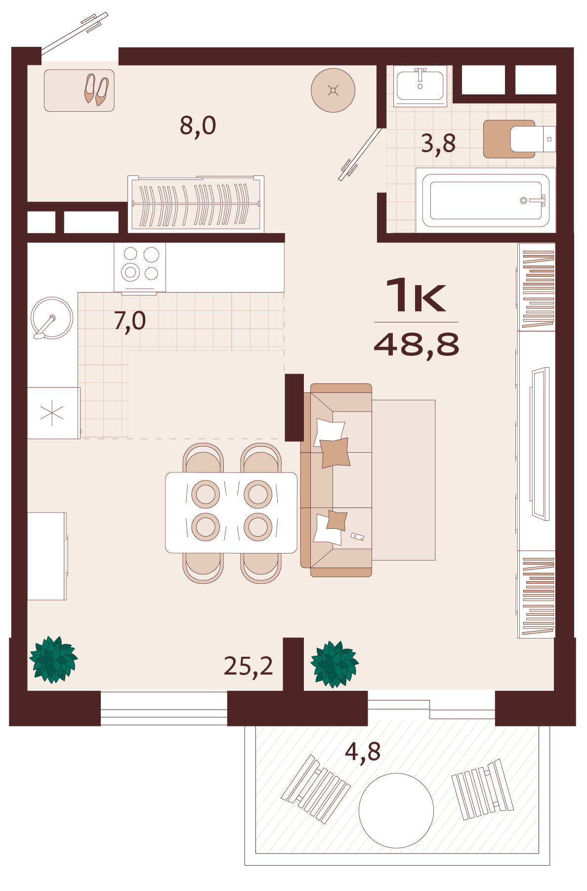 1-к, 48.8 м² · Роялта