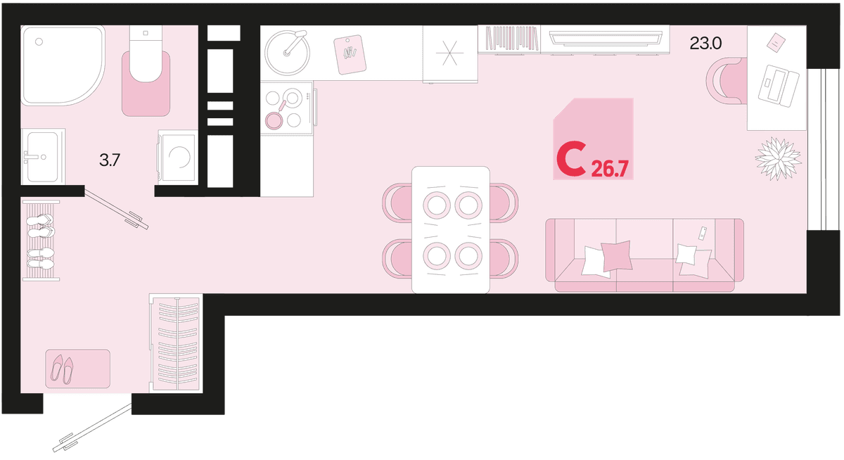 Студия, 26.7 м² · Первое место