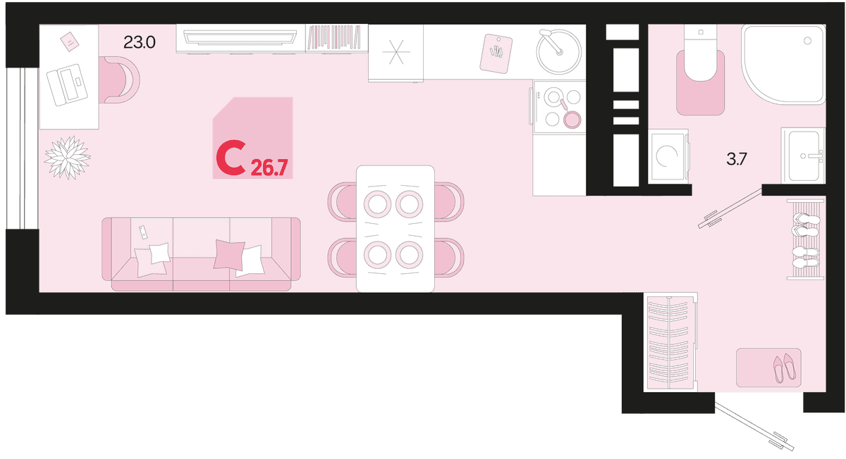 Студия, 26.7 м² · Первое место