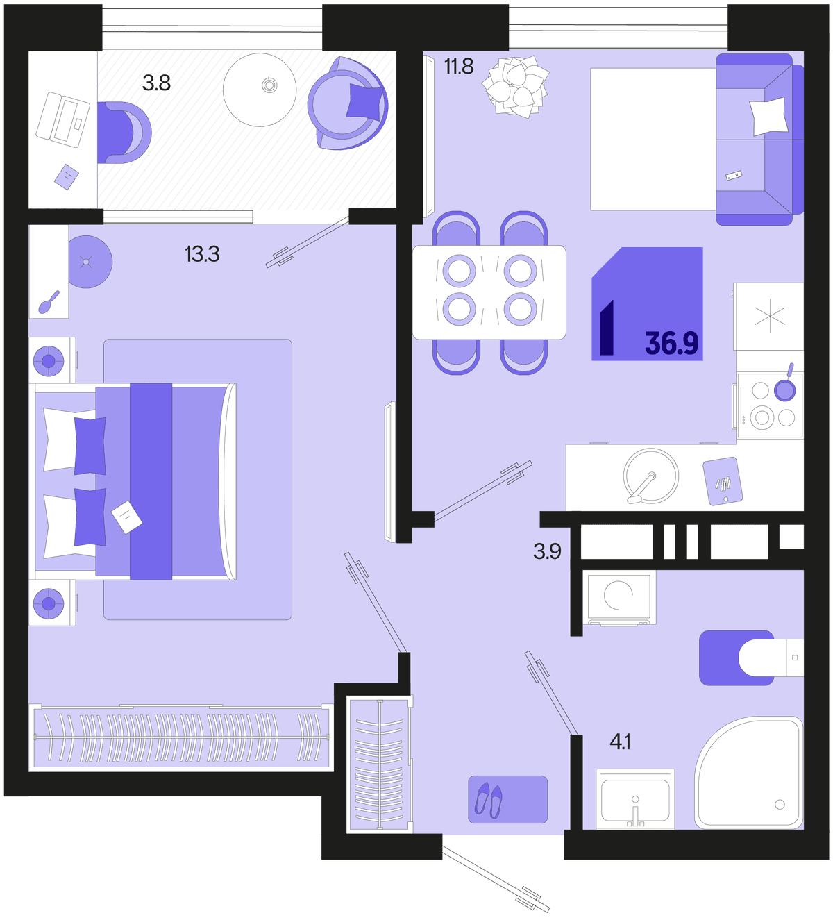1-к, 36.9 м² · Первое место