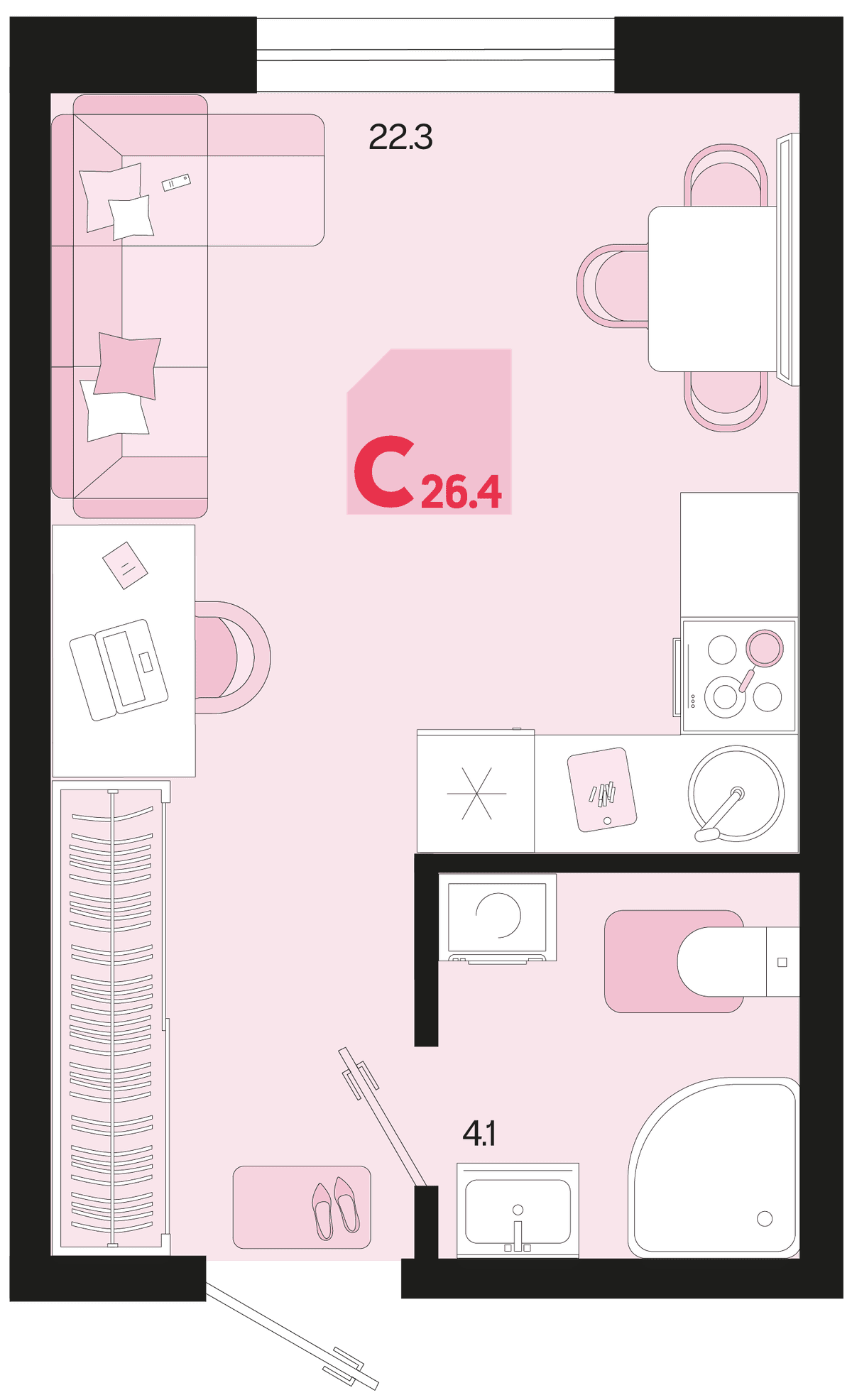 Студия, 26.4 м² · Первое место