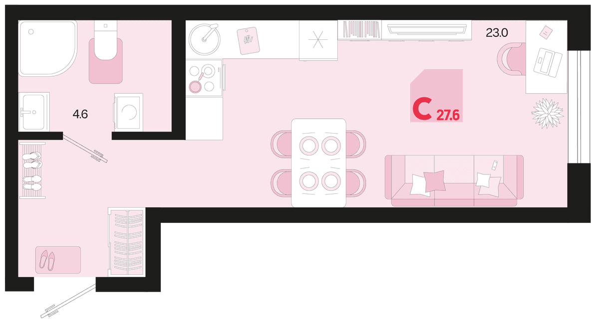 Студия, 27.6 м² · Первое место