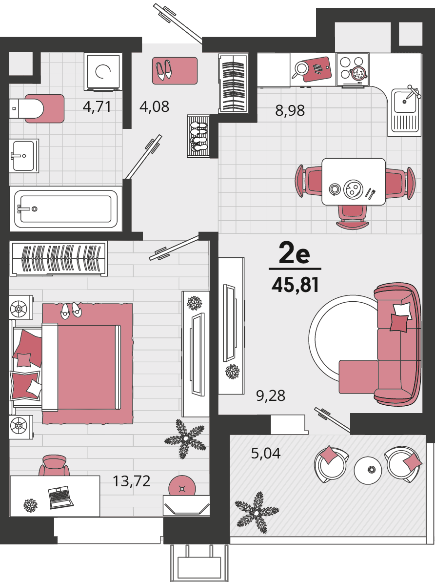 2-к, 45.81 м² · Родные просторы