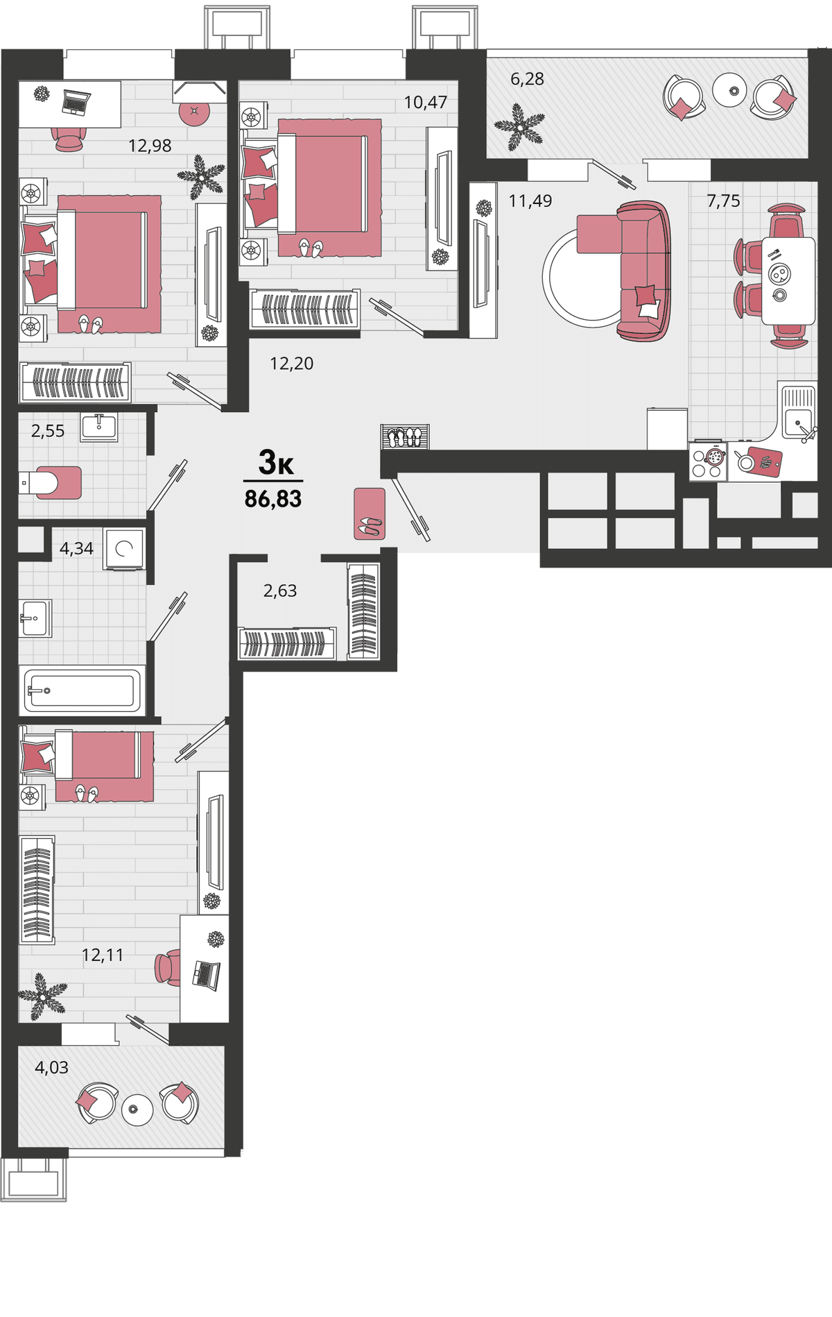 4-к, 86.83 м² · Родные просторы