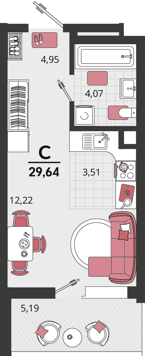 1-к, 29.64 м² · Родные просторы