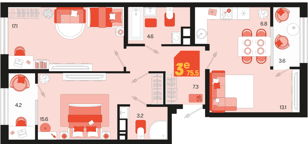 3-к, 75.5 м² · Первое место