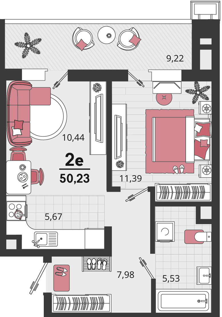 2-к, 50.23 м² · Родные просторы