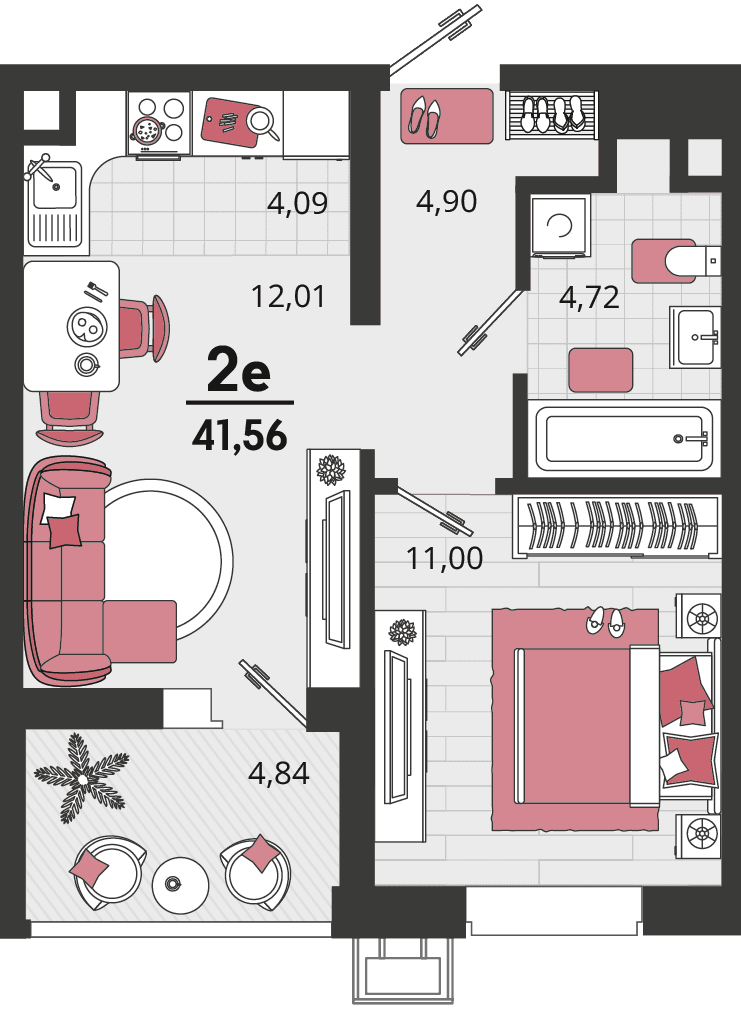 2-к, 41.56 м² · Родные просторы