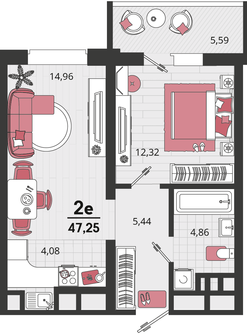 2-к, 47.25 м² · Родные просторы