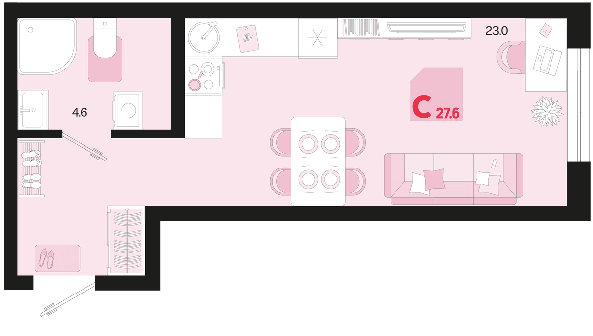 Студия, 27.6 м² · Первое место