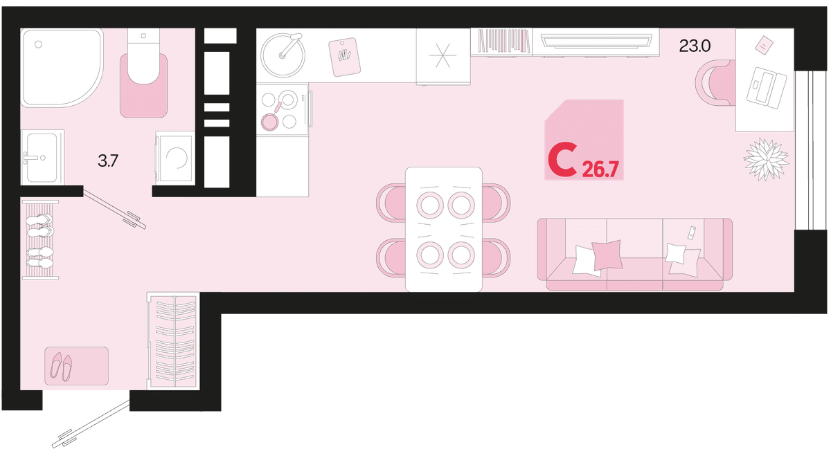 Студия, 26.7 м² · Первое место