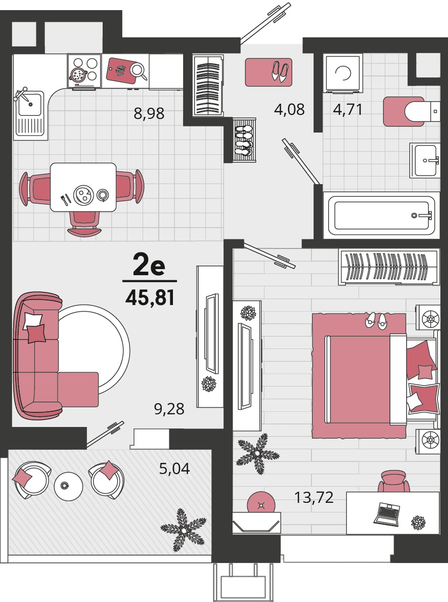 2-к, 45.81 м² · Родные просторы