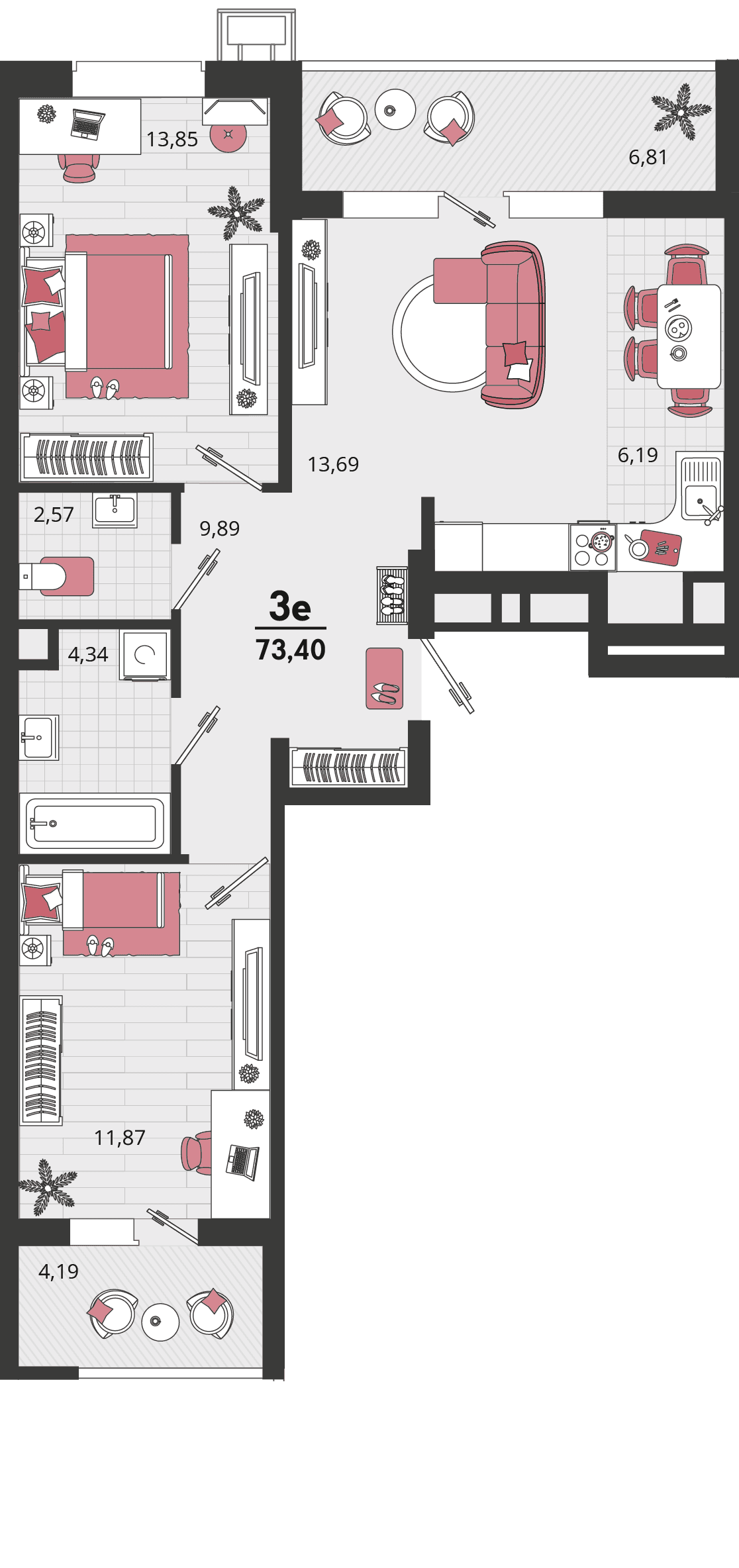 3-к, 73.4 м² · Родные просторы