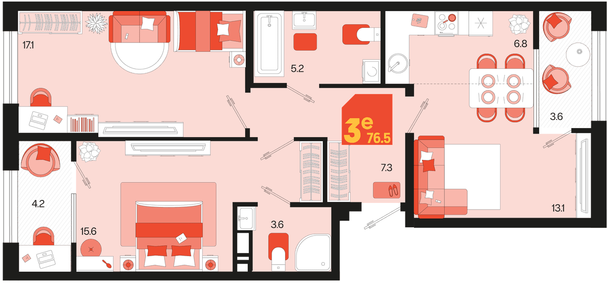 3-к, 76.5 м² · Первое место