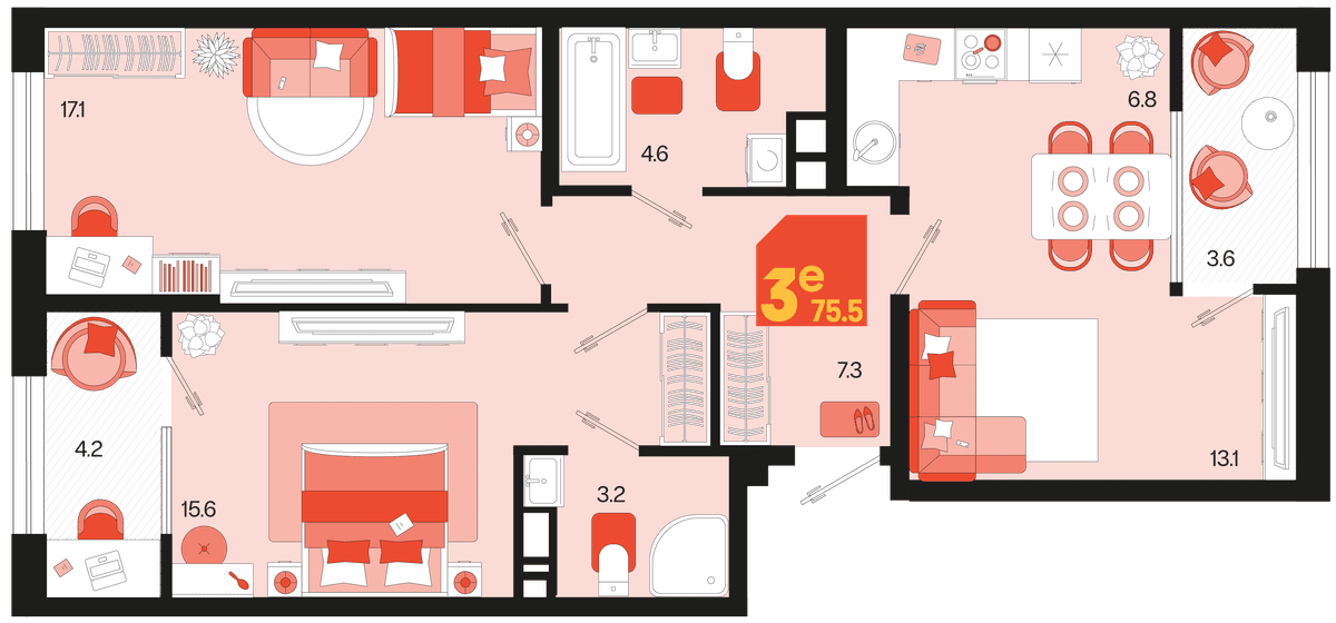 3-к, 75.5 м² · Первое место