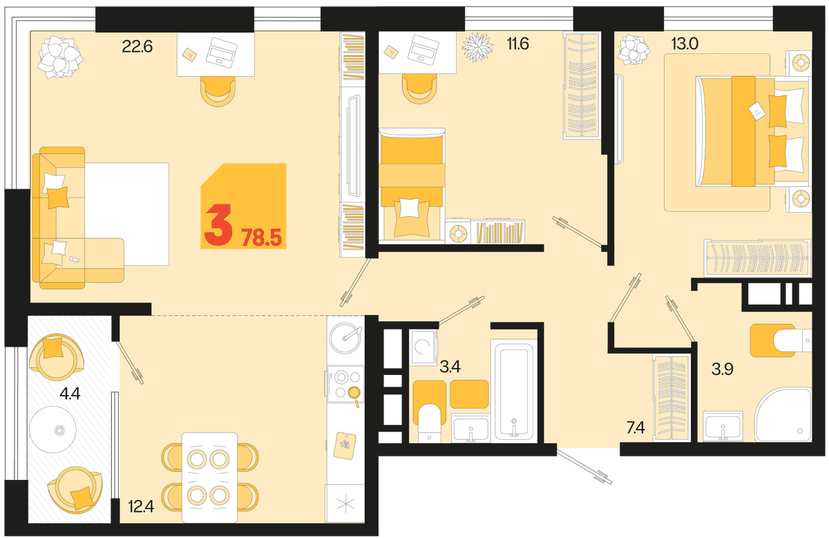 3-к, 78.5 м² · Первое место