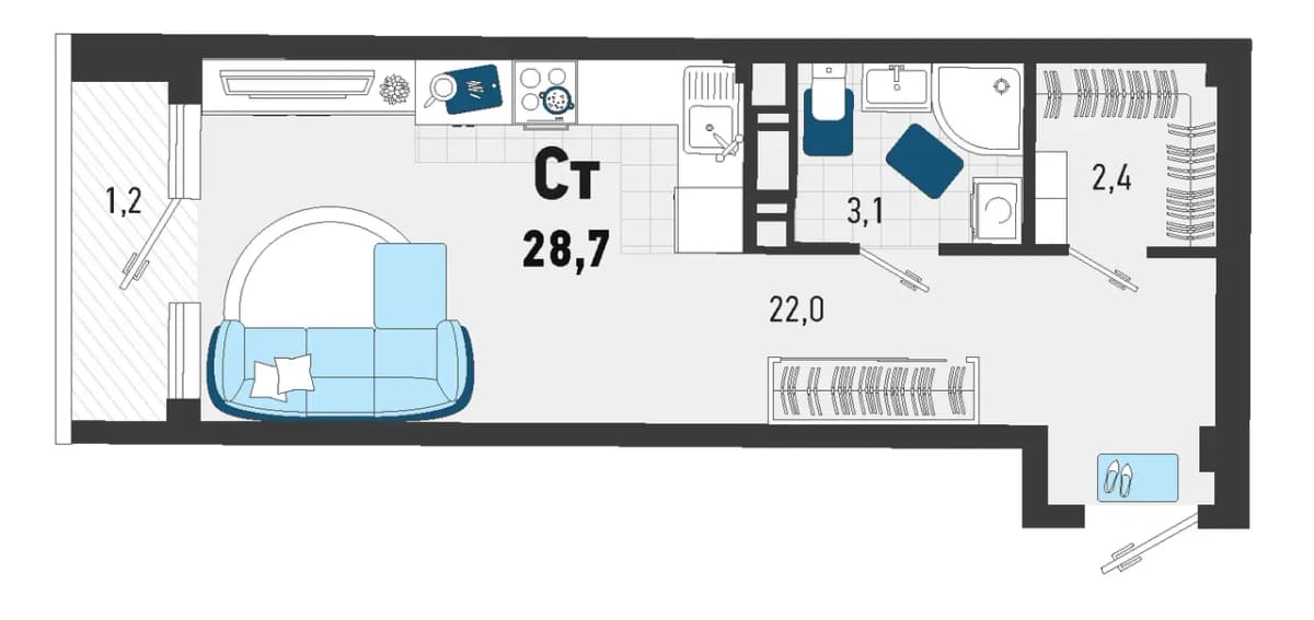 Студия, 27.8 м² · Монако