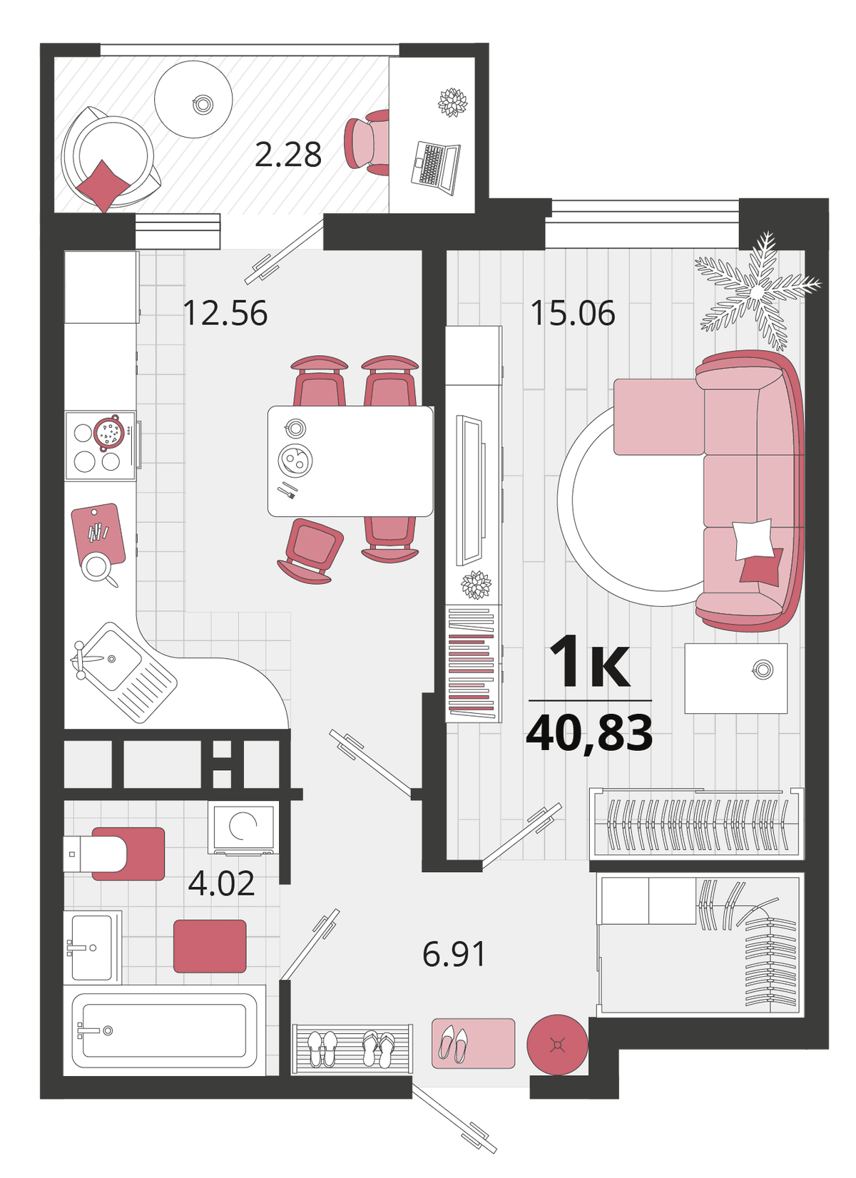 1-к, 41.25 м² · Родные просторы