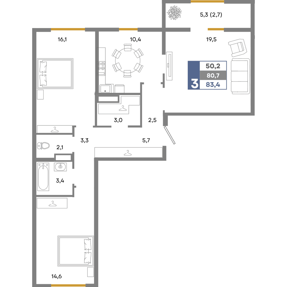 3-к, 83.4 м² · Прогресс