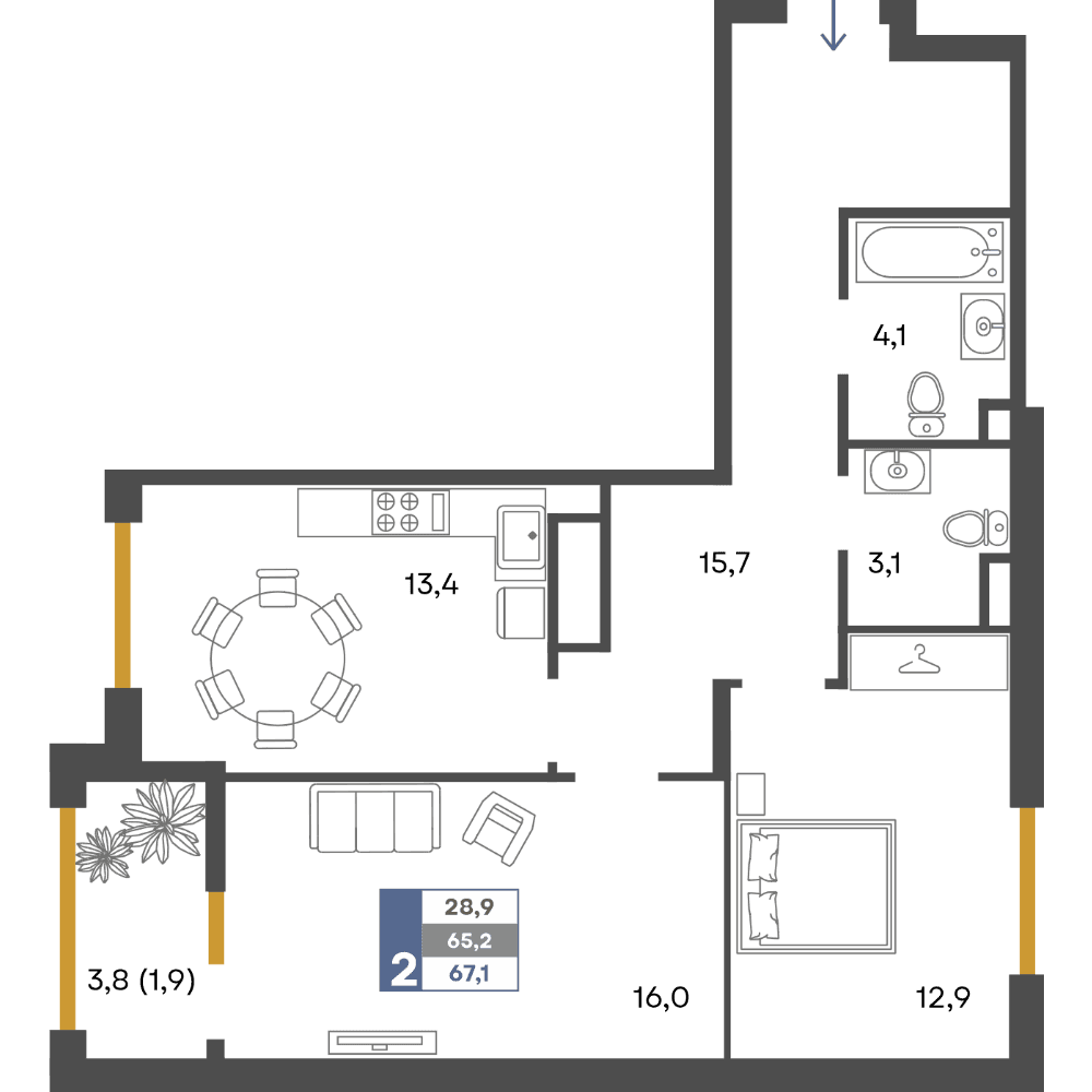 2-к, 67.1 м² · Предгорье