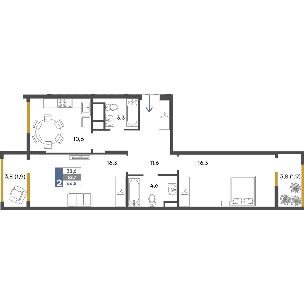 2-к, 66.5 м² · Предгорье