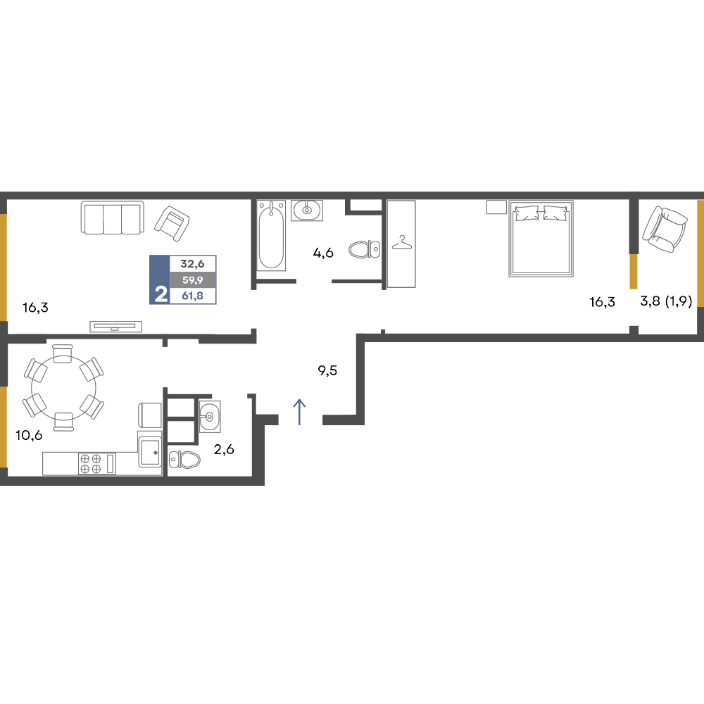 2-к, 61.8 м² · Предгорье