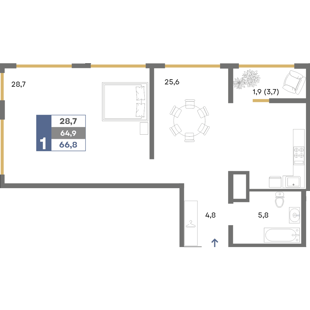 1-к, 66.8 м² · Прогресс