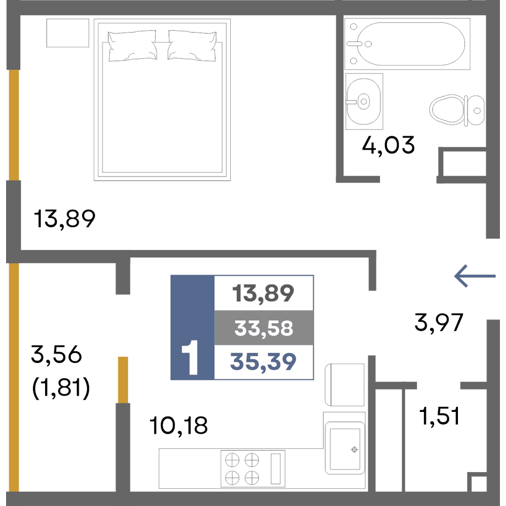 1-к, 35.39 м² · Прогресс