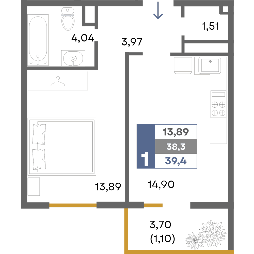 1-к, 39.4 м² · Прогресс