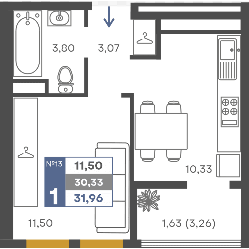 1-к, 30.33 м² · Сфера