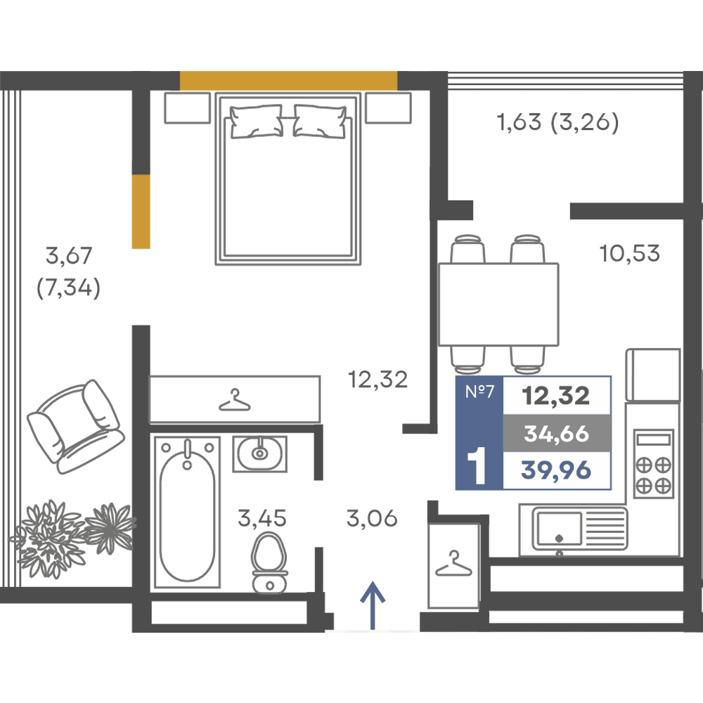 1-к, 34.66 м² · Сфера