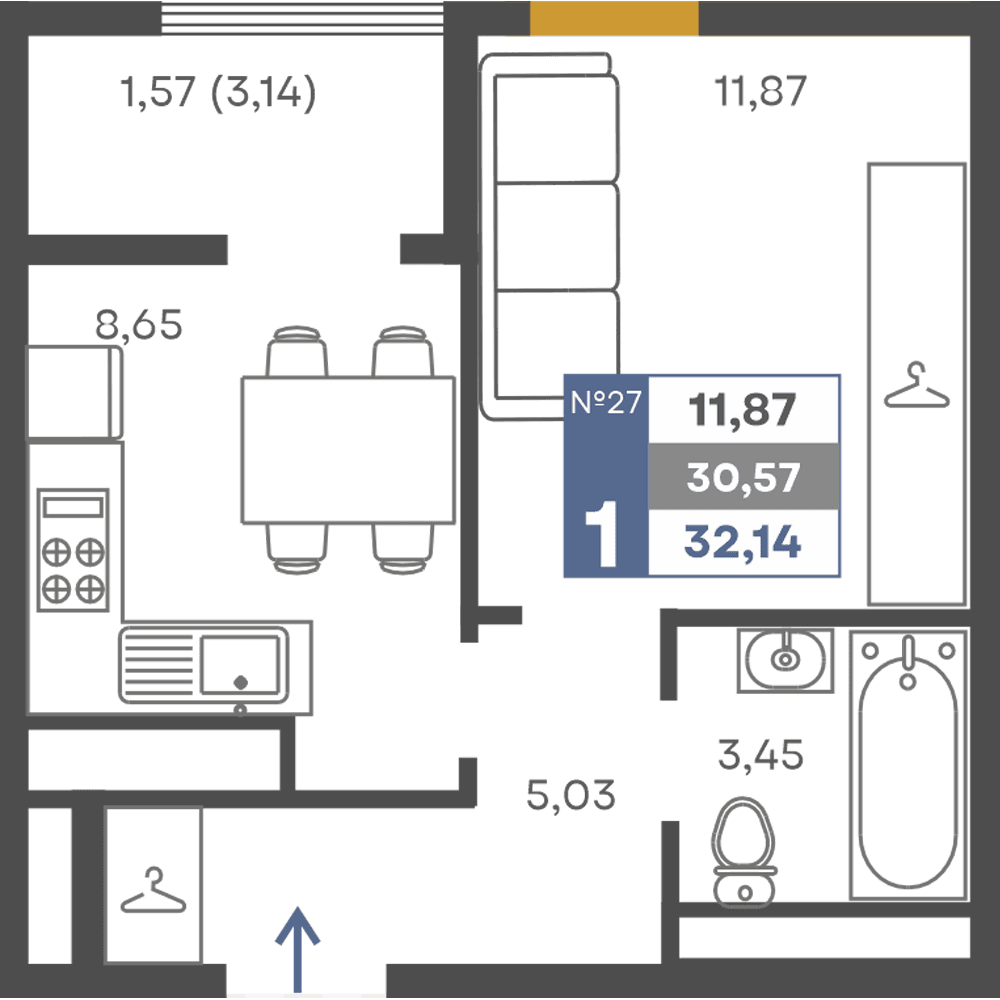 1-к, 30.57 м² · Сфера
