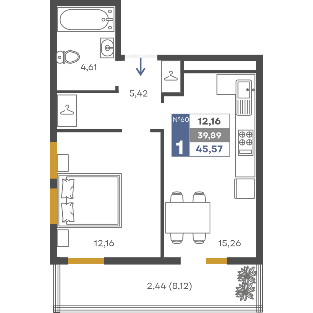 1-к, 39.89 м² · Сфера