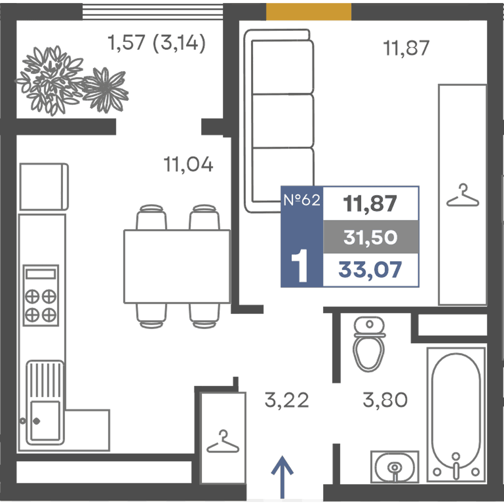 1-к, 31.5 м² · Сфера
