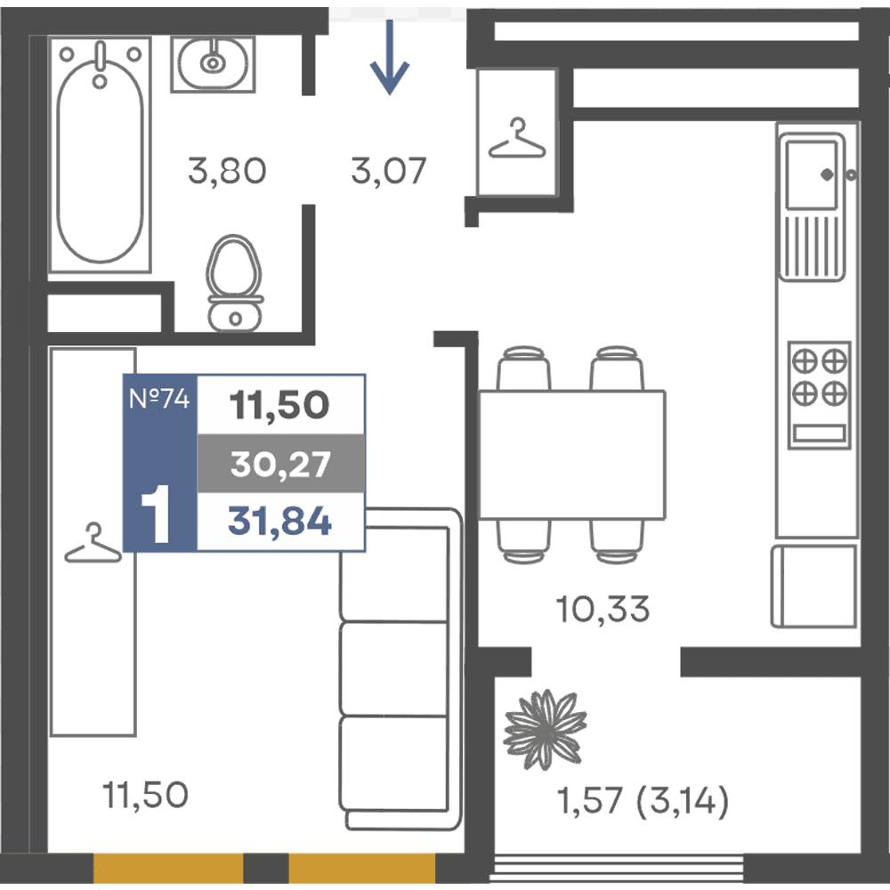 1-к, 30.27 м² · Сфера