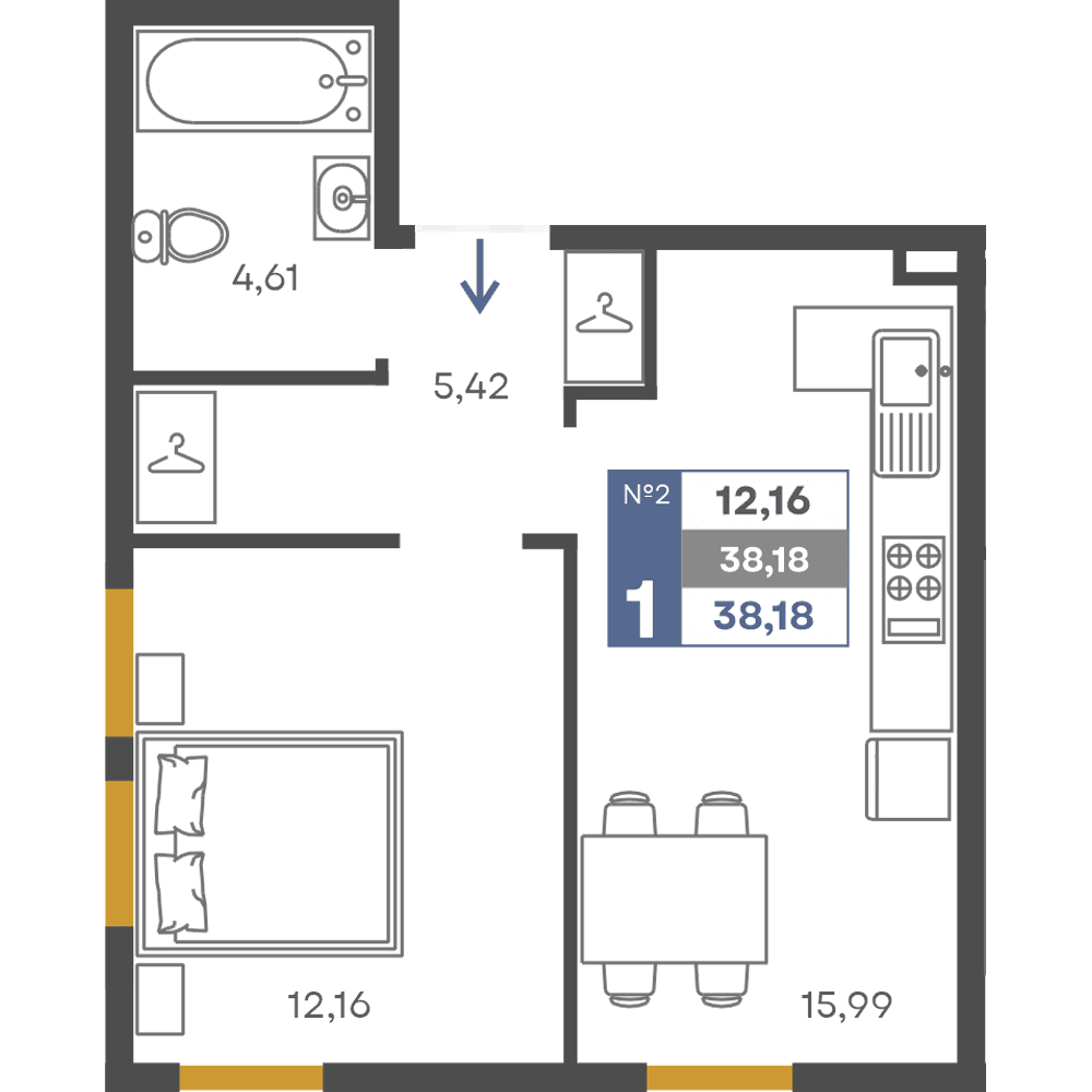 1-к, 38.18 м² · Сфера