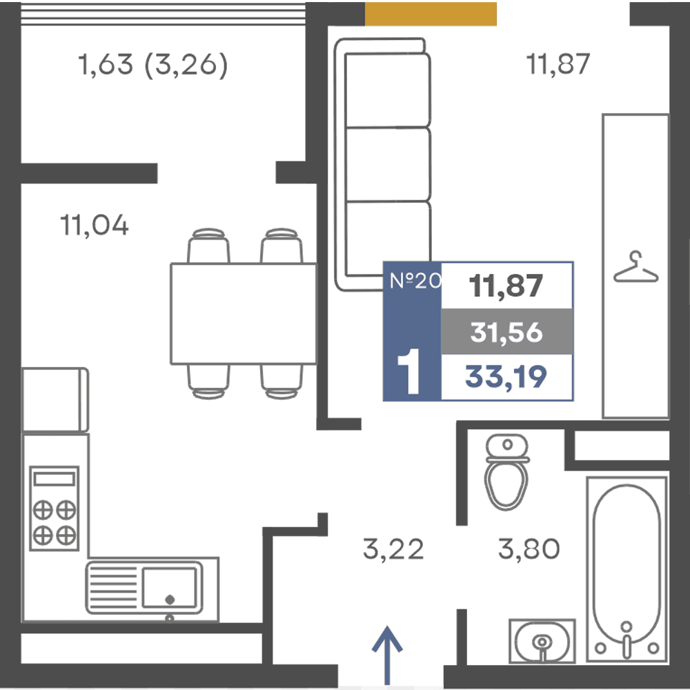 1-к, 31.56 м² · Сфера