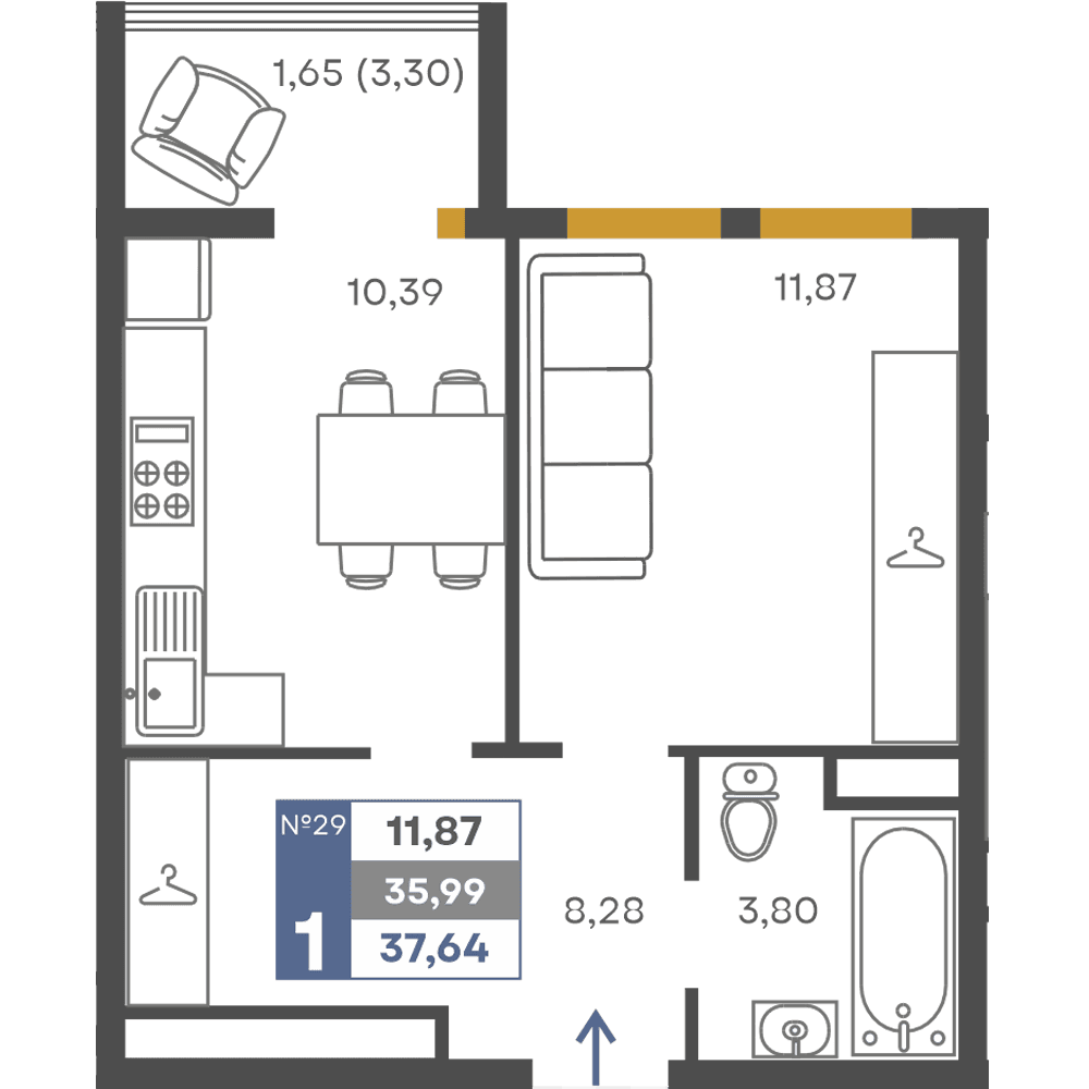 1-к, 35.99 м² · Сфера