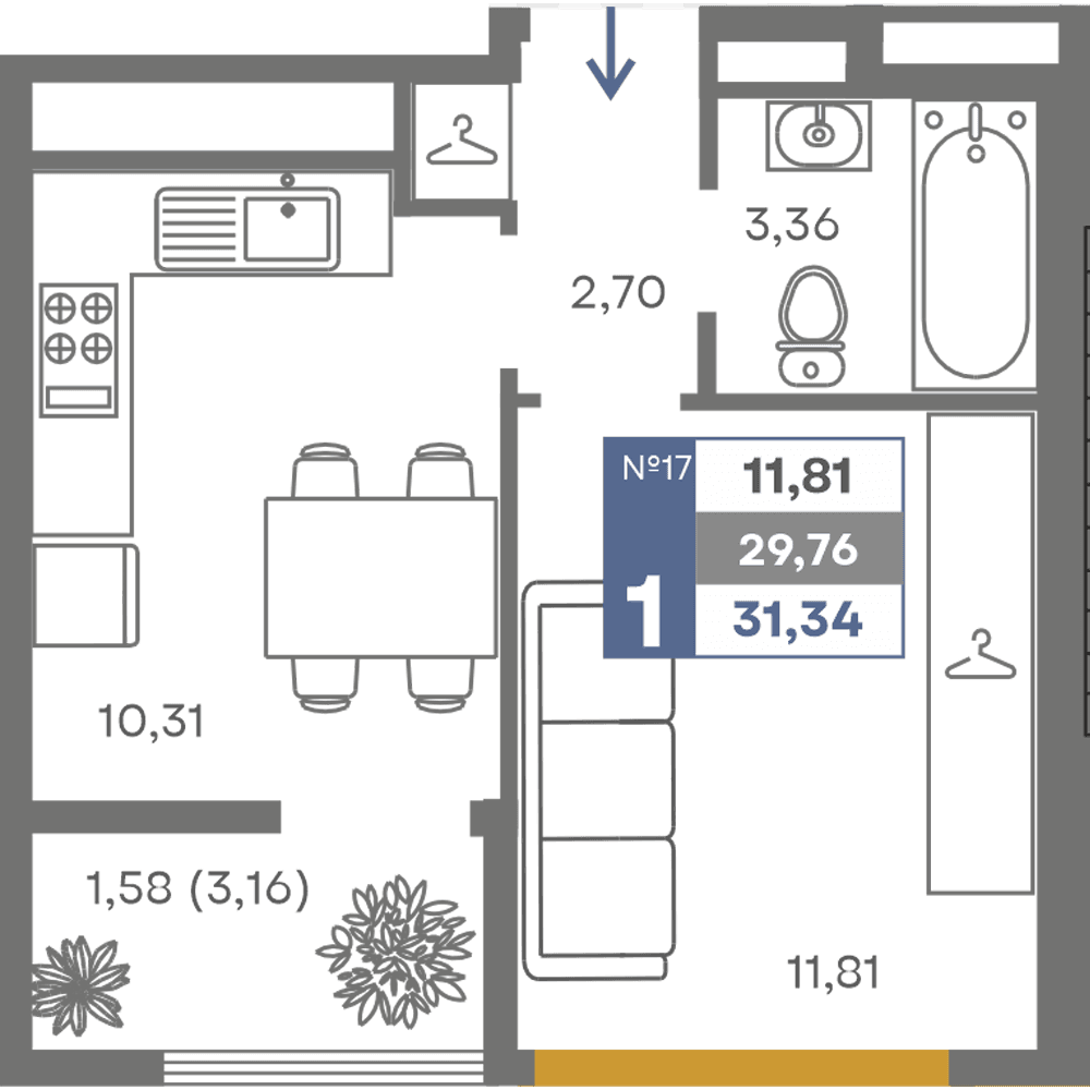 1-к, 29.76 м² · Сфера