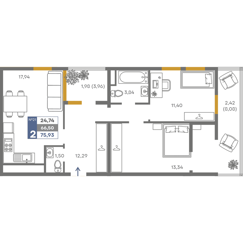 2-к, 66.5 м² · Сфера
